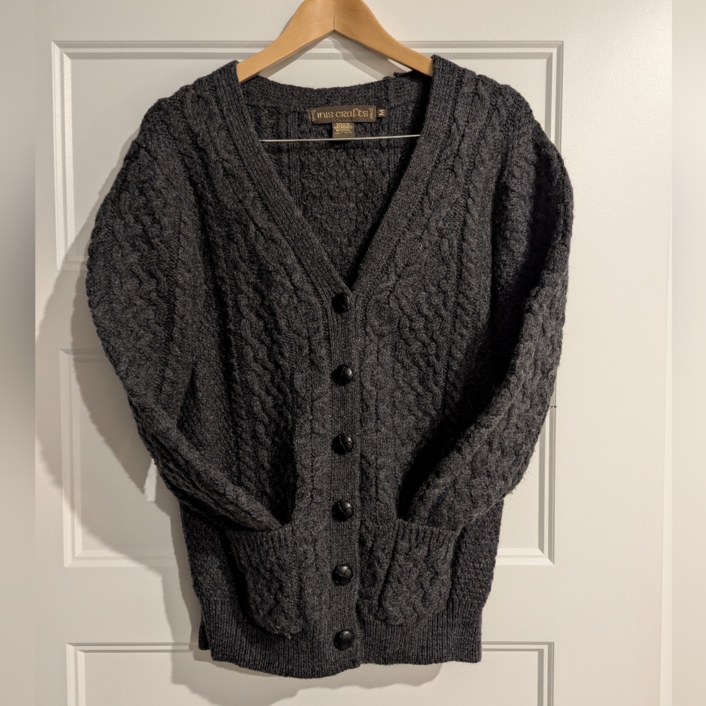 Inis Crafts Grey Cable Knit Cardigan